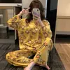 Pijamas de Manga Larga para Mujer de Primavera y Otoño, Lindos Dibujos Animados Casuales y Cómodos Estilos Delgados de Otoño e Invierno que se Pueden Usar Afuera Conjuntos de Ropa para el Hogar para Mujer