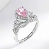 Anillo de Moda para Mujer Estilo Nueva Princesa Transfronterizo 6*8mm Diamante Rosa Diseño Coreano de Nicho Lujo Accesible Anillo Joyería
