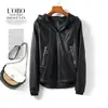 Chaqueta de Cuero Haining para Mujer, Estilo Casual Corta con Capucha para Figuras Pequeñas, Nuevo Abrigo de Cuero de Primavera y Otoño para Mujer