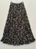 Falda Plisada de Estilo Coreano con Estampado Floral, Cintura Alta Elástica, Línea A, para Mujer, Falda de Longitud Media para Primavera y Verano, Adelgazante y Acampanada, Adecuada para Ir al Trabajo