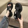 Sandalias para Mujer 2025 Nuevo Verano Ropa Exterior Punta Abierta Sencillas Correa Cruzada Cómodas Suela Gruesa Sandalias Romanas Nicho