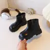 Botas de Moda para Niñas Otoño e Invierno Nuevo Estilo Coreano Estilo Británico Infantil Botas Martin Zapatos Infantiles Doble Algodón Marrón Botas Delgadas de Cuero
