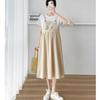 Roupa de Verão para Gestante, Confortável, Fashion, Camiseta Soltinha e Moderna para Mamãe, Saia com Suspensório, Falso Conjunto de Duas Peças, Vestido Novo Estilo Chinês