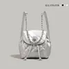Mochila de Cadena con Patrón de Diamantes de Moda para Mujer 2026 Nueva Bolso Cubo Plateado Mochila Escolar para Estudiantes Mochila Versátil para el Trabajo