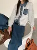 Estación Europea 2026 Otoño/Invierno Nuevo Estilo Cárdigan de Punto Denim Patchwork con un Diseño Holgado y Perezoso Abrigo Suéter para Mujer