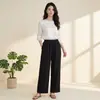 Pantalones de Seda de Doble Crepé Lavados a la Arena de Nuevo Estilo de Verano para Mujer, Pantalones de Pierna Recta con Cintura Elástica, Pantalones de Seda Casuales Sueltos de Talla Grande