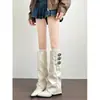 Botas Largas Blancas Chuyuji Hasta la Rodilla para Mujer con Punta Fina, Aumentadoras de Altura, Tacón de Cuña, Botas de Montar