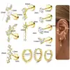 Conjunto de 12 Peças Amazon Cross-Border Brincos de Aço Inoxidável Dourado Conjunto de Brincos Barra Redonda para Bolo com Zircônias Cravejadas com Garras