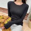 Camiseta Casual de Punto de Manga Larga Blanca para Mujer 2025 Primavera y Otoño Nueva Camiseta Básica Slim y Versátil con Cuello Redondo