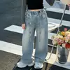 Jeans Brillantes Súper Estilizados para Niñas Primavera y Otoño 2026 Nuevo Modelo Pantalones Rectos para Niñas, Pantalones de Pierna Ancha de Moda para Niñas Mayores