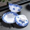 Tigela com Tampa de Porcelana Azul e Branca em Destaque Kung Fu Conjunto de Chá Bule de Cerâmica Reunião Anual Presente Empresarial Suporte para logo