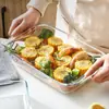 Travessa Grande de Vidro para Assar com Divisórias, Adequada para Cozinhar Peixe no Vapor, Aquecimento no Micro-ondas e Forno, Prato de Comida Doméstico Resistente a Altas Temperaturas