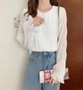 Camisa de Gasa Plisada con Mangas de Campana Nueva 2026 de Rakuten Japón, Top Elegante Suelto y Versátil de Manga Larga para Primavera, Verano y Otoño