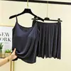 Conjunto de dos piezas para mujer de verano, modal, color liso, sexy, delgado, para casa, con camisola acolchada y shorts