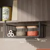Prateleira de armazenamento para porta de armário inferior de cozinha, cesta suspensa, prateleira de armazenamento em camadas, organizador de papel toalha e filme plástico