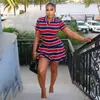 Estilo europeo y americano, moderno, transfronterizo, ropa de mujer con bloques de color personalizada: rayado rojo y negro, ajustado al cuerpo, para el día a día, entallado en la cintura, cuello en V, vestido corto de otoño