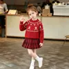 Suéter Feminino Outono Inverno Novo Elegante Tricô Fair Isle Top Menina Estilo Coreano Ano Novo Vestido Traje de Princesa