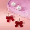 2 Pares de Elegantes y Modernos Pendientes de Terciopelo con Lazo Rojo Estilo 2024 Set de Pendientes Sencillos de Felpa