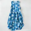 Vestido Casual de Algodão Puro com Estampa Digital Nova, Gola Redonda, Sem Mangas, Comprimento Médio, Para Mulheres, Verão na Praia