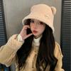 Estilo coreano outono e inverno novo chapéu das mulheres bonito urso imitação de lã de cordeiro chapéu de pescador inverno rosto quente pequena bacia chapéu maré