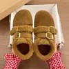 Sapatos Birkenstock quentes com veludo e espessura para mulheres, botas de neve, novos sapatos de inverno e outono slip-on de pelo, sapatos de algodão do Nordeste