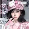 Boina Rosa a Cuadros Original Coreana Moda Callejera Tendencia Versátil Adelgazante Gorra de Periodista