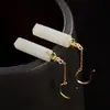 Pendientes cuadrados simples de jade blanco para mujer, plata de ley 925 chapada, estilo palacio, pendientes elegantes, pendientes largos con accesorios para cheongsam