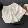 Shorts de linho branco para mulheres, novo estilo verão 2026, tamanho petite, caimento solto, modelador, cintura elástica, calça casual larga de corte A