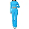 Conjunto de yoga para exportação transfronteiriça, com gola alta, jaqueta com zíper, calça pantalona e roupa esportiva de yoga de secagem rápida, modelo 5112
