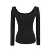 Camiseta de Estilo Puro Deseo con Cuello Grande en U para Mujer, Manga Siete Estilo Chica Picante, Otoño, Ajustada, Adelgazante, Estilo Básico, Capa Base, Top Sexy