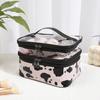 Bolsa de Maquiagem Portátil Transparente com Estampa de Vaca de Camada Dupla, Bolsa de Armazenamento de Artigos de Higiene Pessoal Portátil Multifuncional de Grande Capacidade, Cosméticos à Prova d'Água