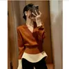 Suéter de Tricô de Alta Qualidade Estilo Francês Color Block Decote V Manga Longa para Mulheres, Bestseller de Inverno, Pulôver Acinturado Slim Fit Top Dopamina