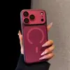 Funda Magnética con Textura de Tela Rojo Borgoña para Xiaomi 17PROMAX Funda Protectora Anticaídas para Huawei MATE70