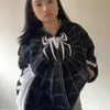 Cardigã com capuz estampa de aranha gótica escura, zíper completo, corte solto, jaqueta moletom marca moderna unissex, novo estilo transfronteiriço europeu e americano