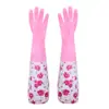 [Com veludo] luvas domésticas para lavar roupa e louça pvc listradas florzinhas coloridas punho elástico limpeza