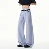 Pantalones Casuales Plisados Rayados Azules y Blancos Estilo Americano para Hombre, Estilo Old Money, Pantalones de Vestir de Pierna Ancha, Corte Holgado, Versátiles, Pantalones de Largo Hasta el Suelo para el Día a Día