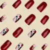 Adesivo para Unhas Halloween Vinho Brilhante Unhas Postiças Padrão de Caveira e Flor de Halloween Adesivo para Unhas