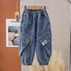 Calças Infantis 2026 Novo Estilo Primavera e Outono Jeans da Moda para Crianças de 1 a 8 Anos, Calças Harem, Calças Cargo