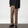 Novas calças masculinas de lã para outono, estilo americano, corte reto solto, comprimento cropped, calças casuais de negócios simples e leves com cintura elástica