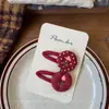 Novo Conjunto de Presilhas de Cabelo Vermelhas Doces Tecido Estilo Coreano Feitas à Mão para Cabelo Lateral de Crianças com Laço, Adequado para Meninas