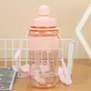 Taza de Agua de Plástico con Paja y Correa Impresa de Moda Sellada a Prueba de Fugas Taza de Agua para Estudiantes Portátil Taza de Agua para Fitness al Aire Libre
