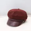Sombrero octagonal de gamuza vintage para mujer, ala de cuero envejecido, boina, estilo japonés, versátil, adelgaza el rostro, sombrero de pintor, al por mayor