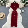 Comércio Exterior Elegante Pequena Fragrância Retrô Decote V Metal Único Botão Slim Fit Elegante Justo ao Corpo Vestido de Tricô Primavera