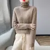 Suéter de Tricô Torcido com Gola Alta sobreposta e Padrão de Diamantes para Mulheres Outono/Inverno 2026, Elegante Estilo para o Trabalho, Camada Base de Tricô 100% Lã