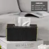 Caja de almacenamiento de pañuelos de cuero para habitación de negocios, caja de pañuelos con sello dorado de hotel, caja de almacenamiento de pañuelos de cuero para habitación de negocios