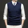 Chaleco de Lana para Hombre para Otoño e Invierno, Chaleco Suéter Tejido de Cuello en V, Ropa de Negocios para Hombre, Suéter Versátil sin Mangas de Color Sólido
