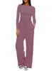 Traje informal de manga larga de color sólido, pantalones de pierna ancha y cintura alta, ropa deportiva, Amazon, para Europa y América transfronteriza, 2024