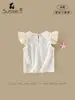 Camiseta Feminina 2026 Verão Nova Floral Manga Curta Manga Bufante para Bebês e Crianças Pequenas Camiseta Básica Macia e Confortável