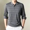 Camiseta de Manga Larga para Hombre Otoño/Invierno Nuevo Estilo Cuello de Solapa Rayas Casual de Negocios Tendencia de Moda Versátil Camisa Polo Top