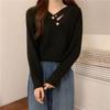 Camiseta de Capa Interior con Cuello en V Irregular para Mujer Nuevo Top de Punto Delgado de Manga Larga para Mujer Primavera Temprana 2025 Trbottomy
